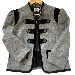 Juicy Couture L vintage military vibes Heather Gray Blazer with Black Trim EVC